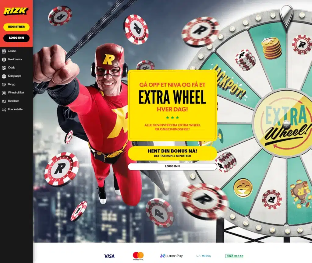 Rizk casino omtale – skjermbilde fra nettsiden