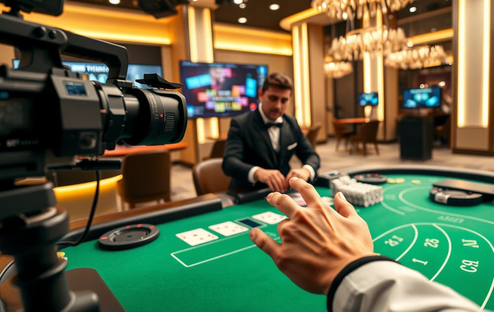 Live casino studio med ekte dealer og blackjack-bord