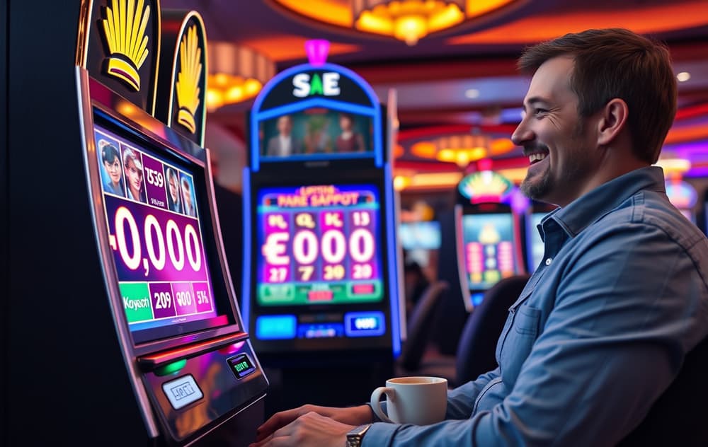 Norsk spiller foran spilleautomat med progressiv jackpot