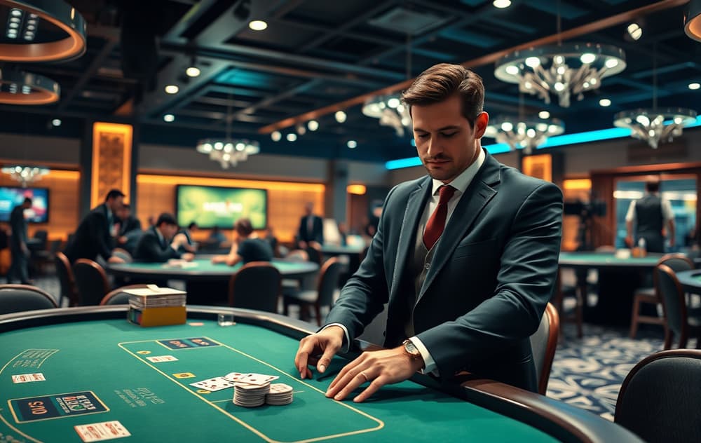 Live casino-studio med ekte dealer og flere kameraer